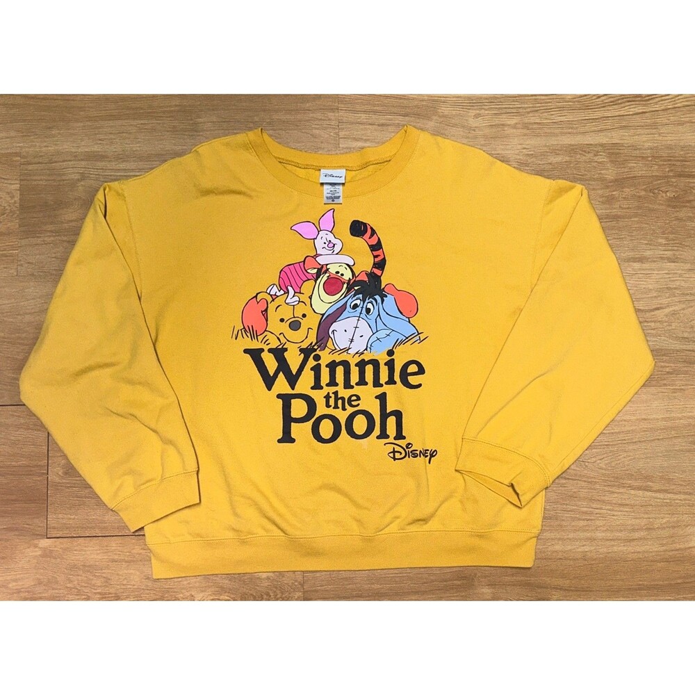 Disney Pooh Tigger Piglet Eeyore Sweatshirt Women's XXL Yellow Gold Pullover 90s - Picture 5 of 9